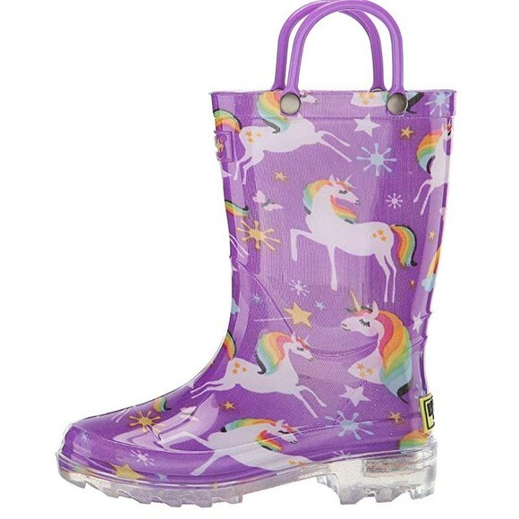 NEW Western Chief Kids Rainbow Unicorn Light UP! Rubber Rain Boot Waterproof - Picture 3 of 5
